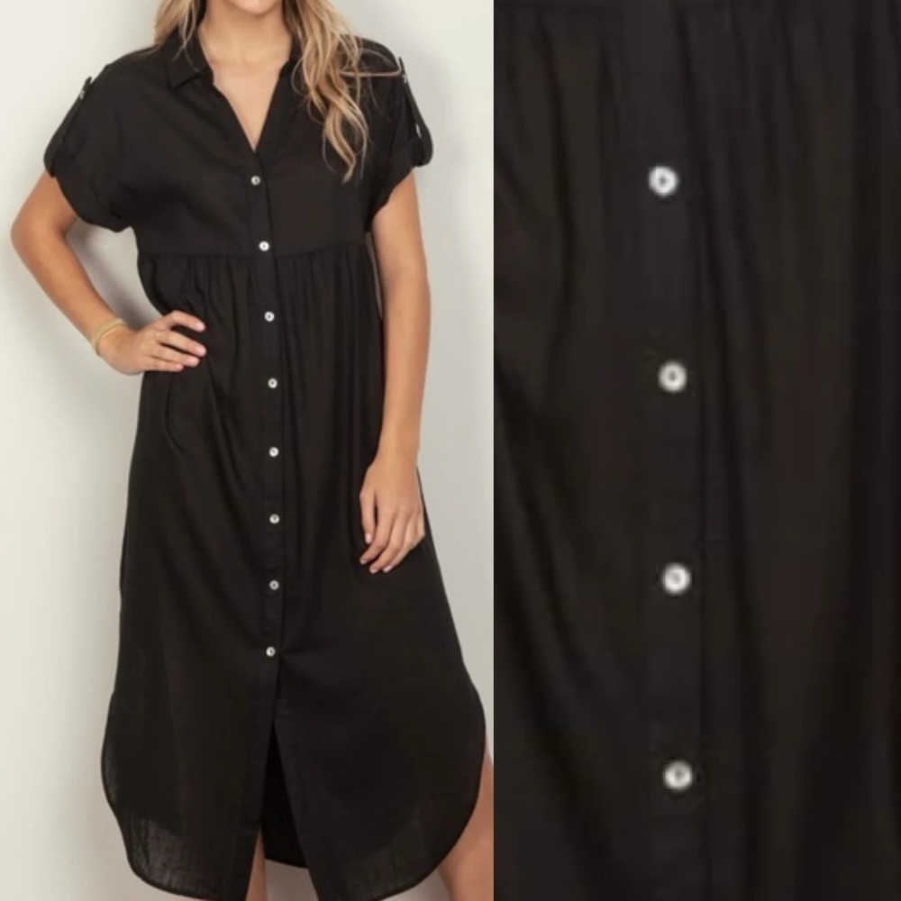 New Black Boutique Button Down Linen Midi Dress Small Medium and Large